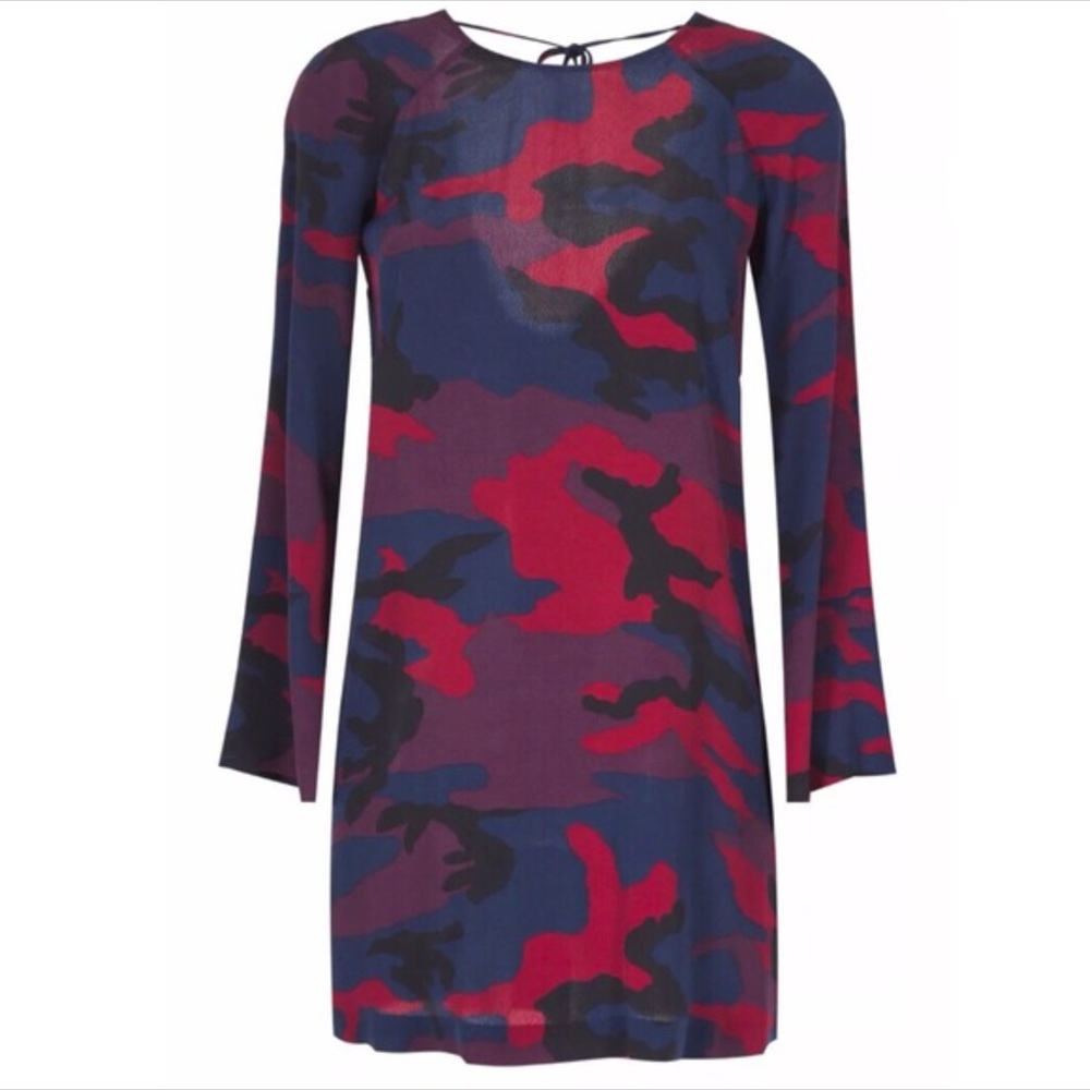 Zara Woman Red and blue camo dress xs
